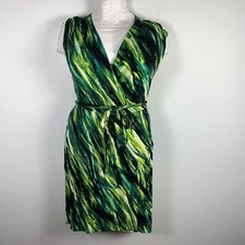 Ava & Viv Dress Sz X Green Yellow Abstract Tropical Glam Resort Core Vacation