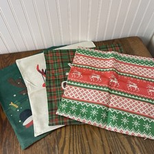 Christmas Holiday Decorations Pillow Covers 18''x18'' - Set of 4 Elf Deer Plaid