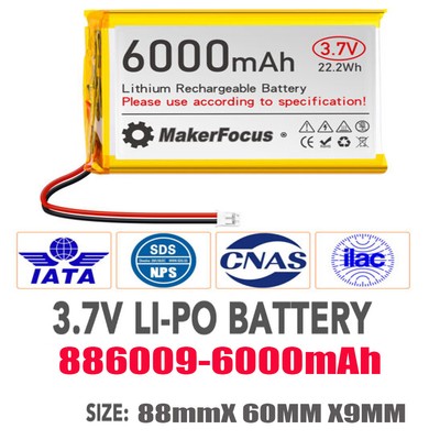 3,7V 6000mAh LiPo Akku (886009) Lithium wiederaufladbar hohe Kapazität (+Gerät)