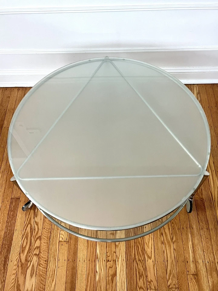 Mesa de centro enrollable vintage de vidrio y metal IKEA de los años 90 Ehlen Johansson Foto 4 de 4