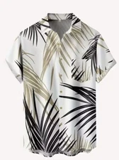 Camisa Botones Talla Grande Top Blanco Moda Informal Gris Negro Hojas Antiguo