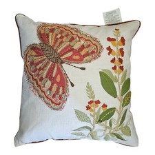 Papillon Butterfly Pillow Stitched Natural 18"x18" Milkweed Throw