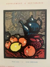 Luigi Servolini (1906-1981) Still Life Choose Khaki Fruit Zincografica Livornese