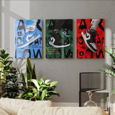 Nike Jordan アートパネル インテリア Set of 3 Nike Air Jordans Art pieces canvas wall art home decor | eBay