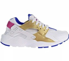 Nike Huarache Run GS White Gold Blue Athletic Big Kids Size 5Y 654280 109