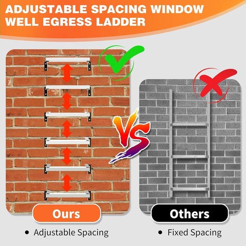 Heavy-Duty Steel Window Well Ladder – 6-Step Adjustable Egress Safety Solution - Picture 7 of 9