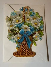 VTG The Gifted Line Die Cut Blank Note Card UNUSED “Daisy Basket” Forget-me-nots