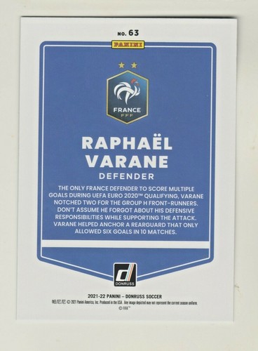 2021-22 Panini Donruss FÚTBOL LÁSER VERDE HOLO #63 RAPHAEL VARANE Francia - Imagen 2 de 2