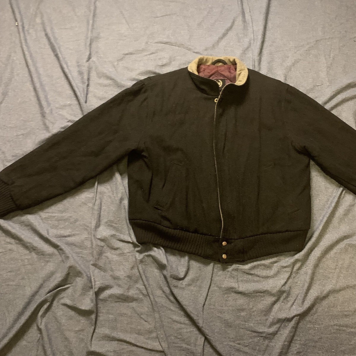 Mens Vintage Wool Aberdeen Quilt Lined Bomber Jacket Full Zip Dark