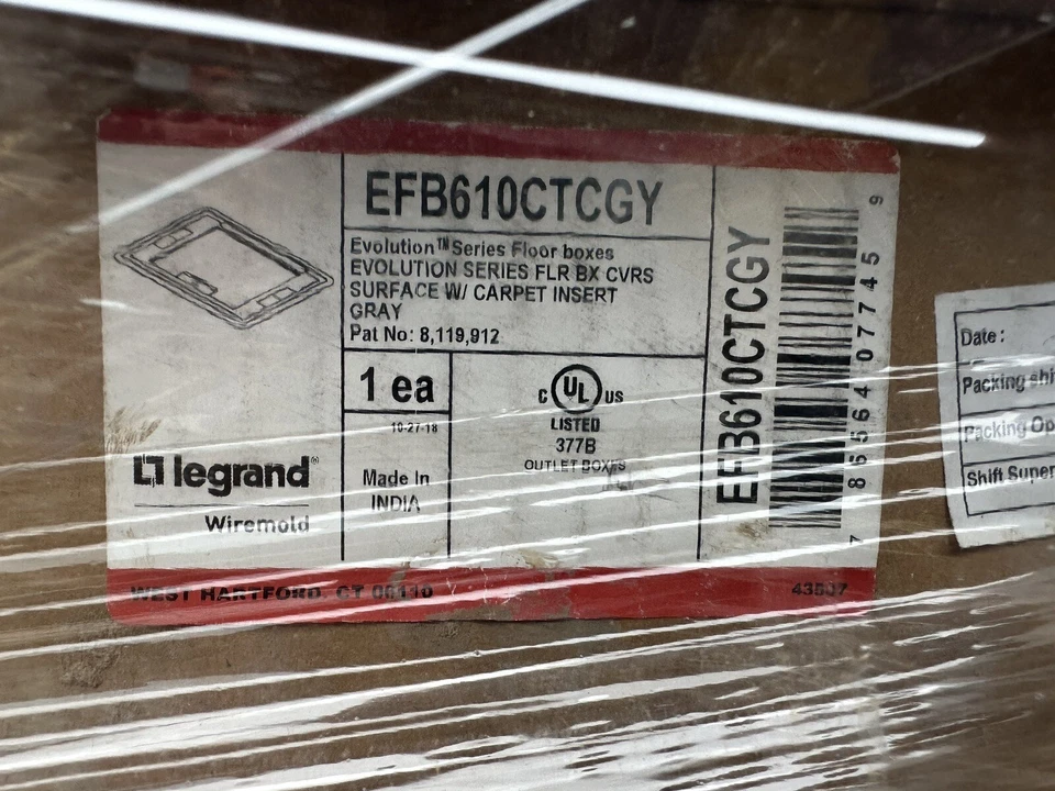 ⚡️Wiremold EFB610CTCGY Serie Evolution Caja de Piso Cubierta Superficie con Inserto de Alfombra Foto 2 de 2