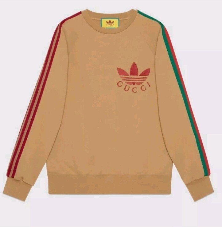 GUCCI x Adidas Dark Beige Crewneck Sweatshirt Size XS Small GUCCI x Adidas Dark Beige Crewneck Sweatshirt Size XS Small