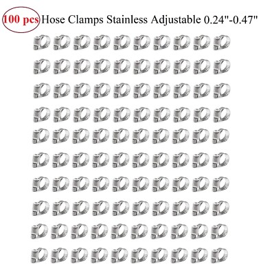 100pcs Adjustable Stainless Steel Drive Hose Clamp Fuel Line Worm Clip 1/4''-1/2''