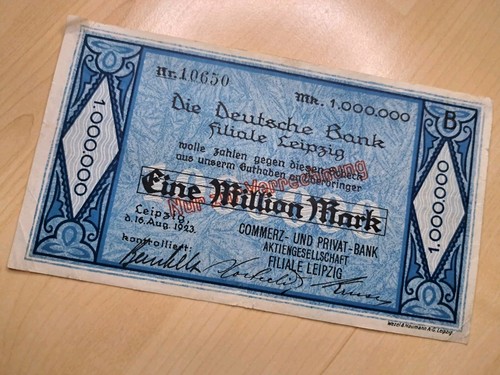 Scheck Deutsche Bank Leipzig 1 Million Reichsmark Inflationsgeld - Bild 3 von 8