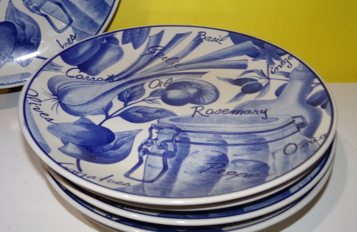 Sango Handcrafted Kitchen Garden Blue 6144 Plate Set 6 Six Dinner