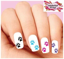 Waterslide Nail Decals Set of 20 - Colorful Cat Paws Claws Assorted