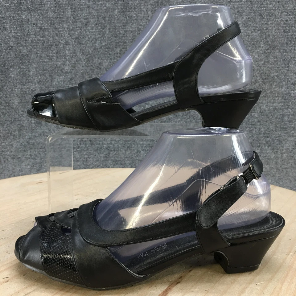 Sandalias Comfort Well By Beacon para mujer 7 M punta abierta tacones con cordones E5W01 negras Foto 2 de 4