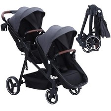 Double Stroller Track Tandem Stroller for Infant and Toddler Foldable Pushchair