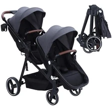  Double Stroller Track Tandem Stroller for Infant and Toddler Foldable Pushchair