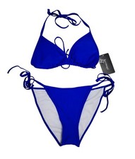 Two-Piece Blue Halter Bikini Set Adjustable Triangle Top Tie-Side Bottoms SZ M
