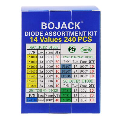  14 Value 240 Pcs Diode Assortment Kit Contain Rectifier/fast Recovery/sch