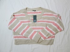 Women's Wild Fable V-Neck Cropped Sweater Tan Pink White Striped NWT Choice Size