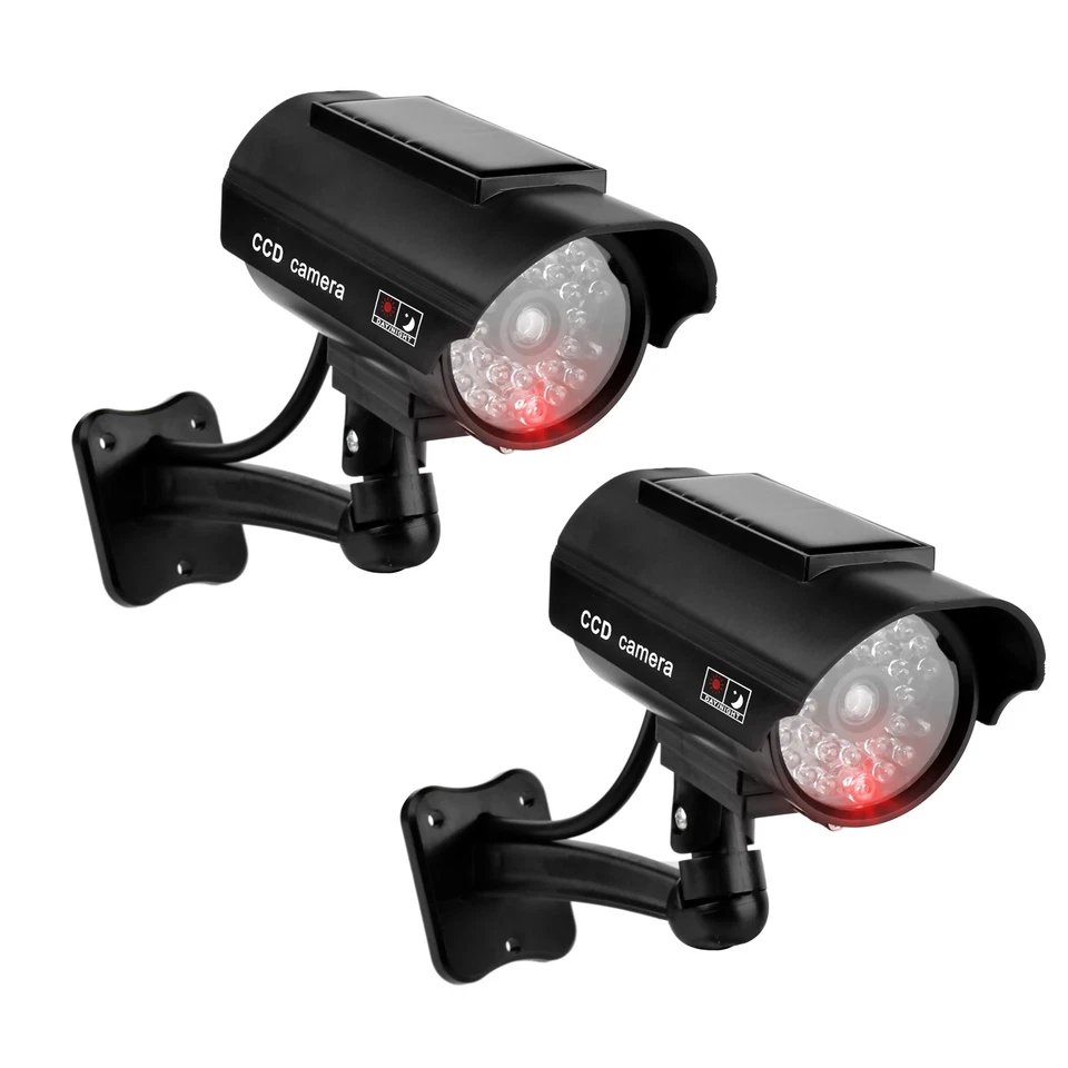 Black 2x Dummy Security Camera Fake Flashing Light Home Surveillance Waterproof - Image 3 of 4