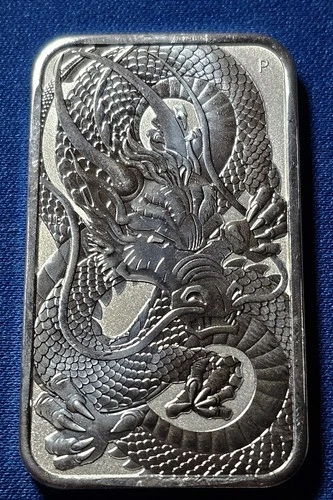 A 2021-P Australia 1oz Silver Dragon 1 oz 9999 Ag Australia Coin Bar Perth Mint