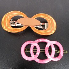 PAIR Vintage Hair Clip Barrette DECO Marbleized Pink  Retro Mod Orange Plastic