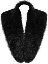 Women's Faux Fur Collar Scarf Wrap Cold Winter Warmer Black