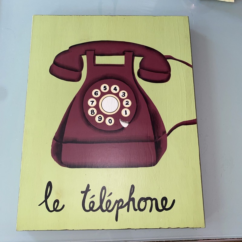 POTTERY BARN KIDS Wood Le Telephone French Green Picture Nursery Wall Decor 