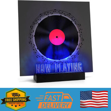 Now Playing Vinyl Record Stand,Light up Wooden Album Display Holder with Acrylic