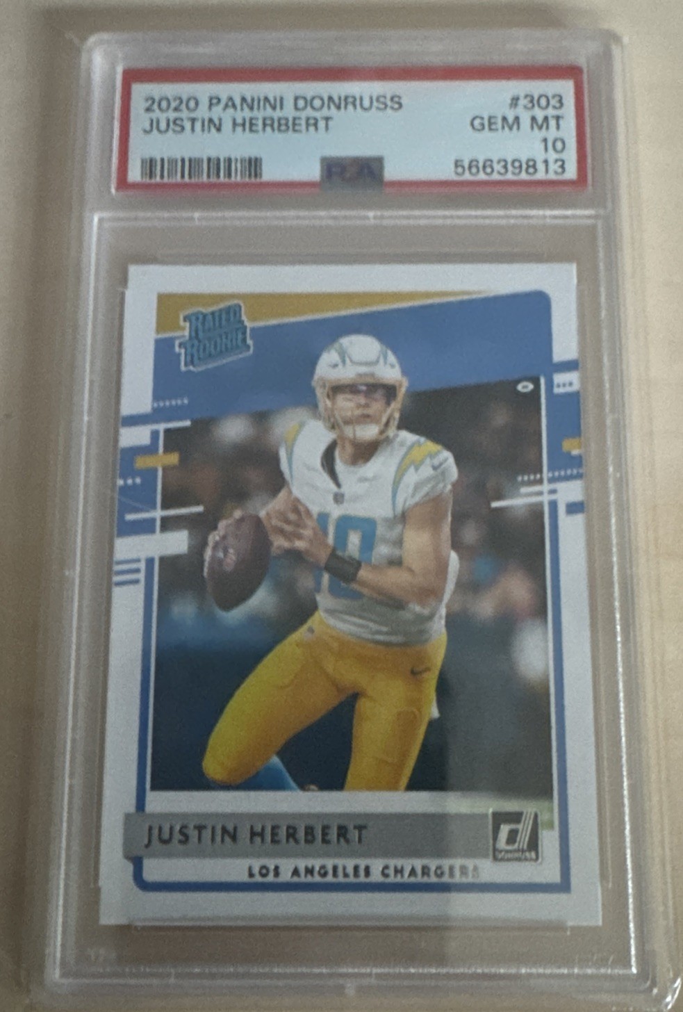 2020 Donruss Justin Herbert Rated Rookie RC #303 Chargers PSA 10 