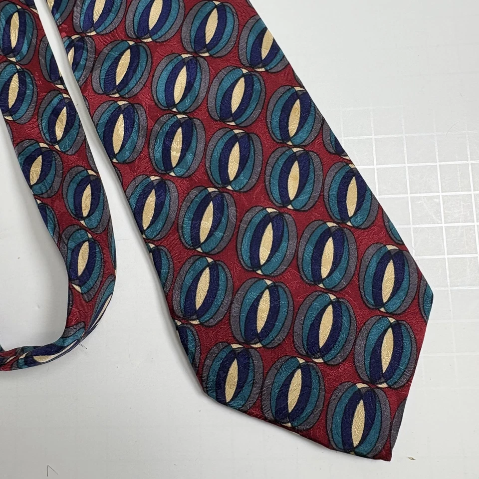 Corbata Stonehenge vintage para hombre azul borgoña seda patrón geométrico hecha en EE. UU. AÑOS 90 Foto 2 de 4