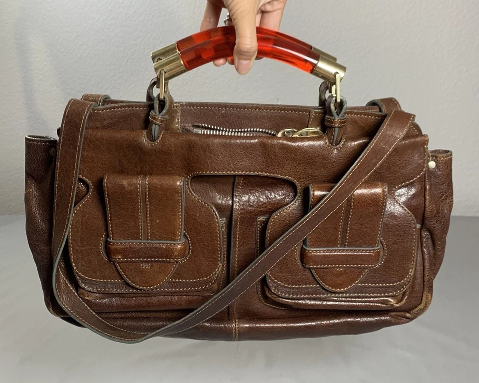 Chloe Camel кожаная ручка/через плечо Saskia сумка темно-коричневый - Изображение 4 из 4