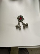 Vintage Afghan Kuchi Tribal Amulet Pendant w/ Red Glass  Jingle Bells