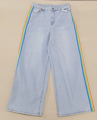 NY&C New York & Company Wide Legged Jeans Rainbow Stripe Size 14 High rise