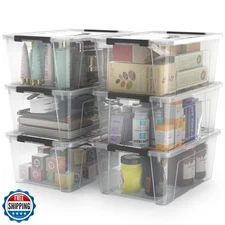 WYT Clear Storage Latch Bins, 6-Pack Storage Organizer Box with Handle and Li