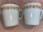 Vintage Pyrex Corning Coffee Cups Mugs Butterfly Gold D Handle #1410 SET of 2