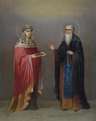 Saints Helena and Timothy the Hermit of Olympus. Wooden orthodox icon wall art
