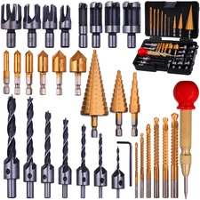 Rocaris 32 Pack Woodworking Chamfer Drilling Tools, Including Countersink Drill 
