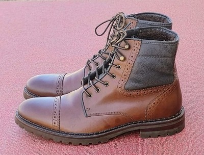 Johnston & Murphy Karnes Cap Toe Boots 8.5 M Brown Leather Shearling Lined Lug