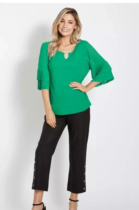 TABLE EIGHT Green Top tag XS but fits AU sz 12  2 Layer Pleated 3/4 Sleeve