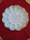 Vintage Deviled Egg Plate Milk Glass Gold Rim Anchor Hocking