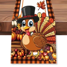 Thanksgiving Turkey Table Runner, 13x72 Inch Happy Thanksgiving Kitchen Dinin...