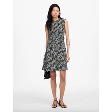 Madewell Smocked Crewneck Mini Dress Harper Floral Boho Black White US 00 NWT