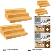 2 Pack 3 Tier Bamboo Spice Rack Organizer for Kitchen Countertop or Cabinet ...
