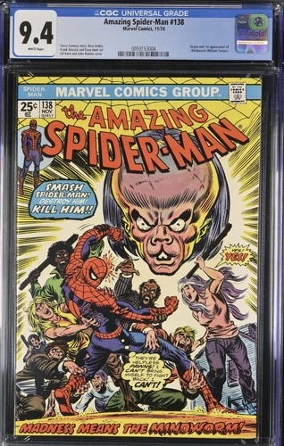 Amazing Spider-Man #138 CGC 9.4 White Pages 1st Mindworm Bronze Age Marvel  1974