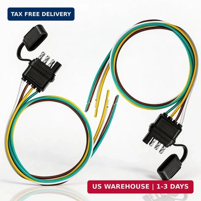 2 Pack 4 Pin Trailer Connector with 25 Inch 16 AWG Copper Wiring Harness, 4 Pin