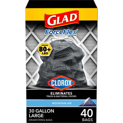 with Clorox Forceflex 30-Gallon Large Drawstring Trash Bags, Mountain Air,