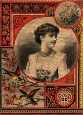 Woman with rose and birds - print decal sticker trunk liner paper chest steamer